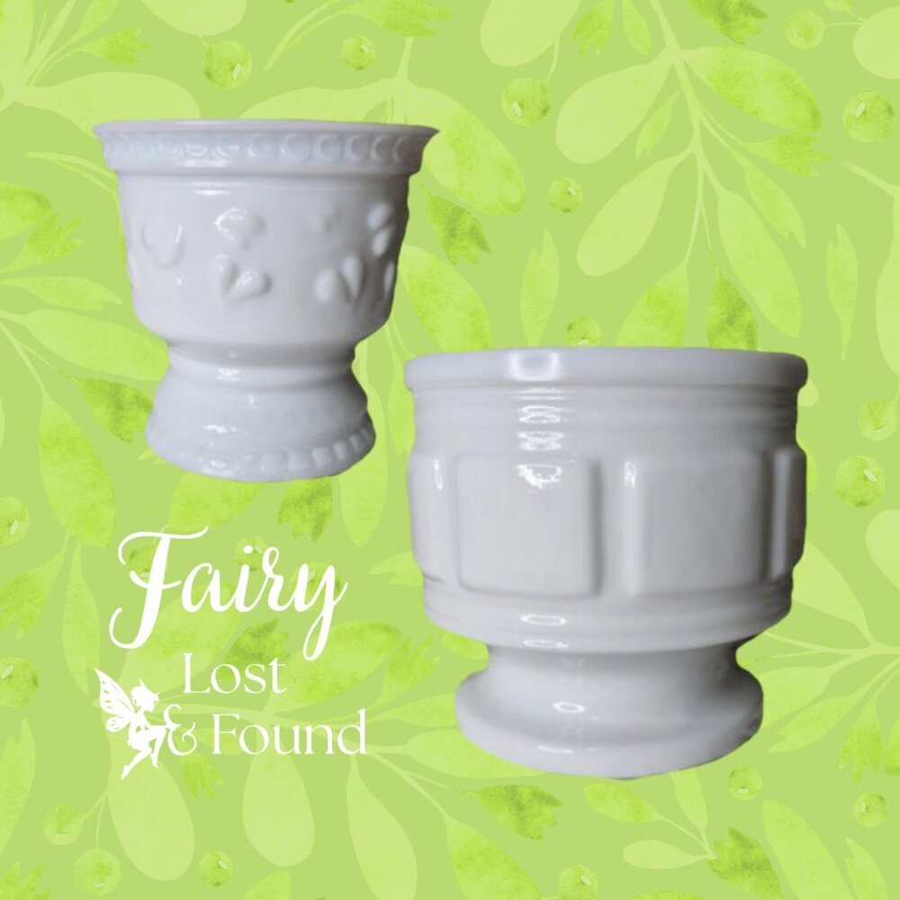 2 Vintage Milk Glass Planters